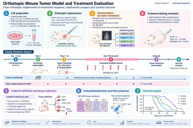 Orthotopic mouse tumor model and treatment evaluation