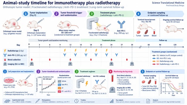Animal-study timeline for immunotherapy plus radiotherapy
