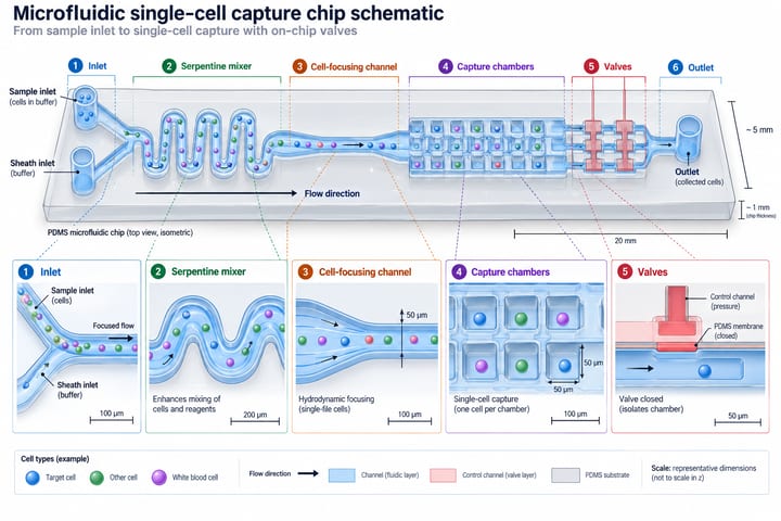 Microfluidic single-cell capture chip schematic