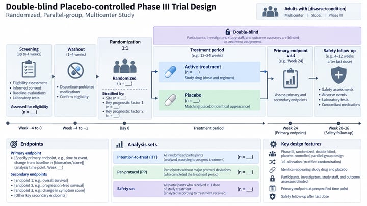 Double-blind placebo-controlled phase III trial design