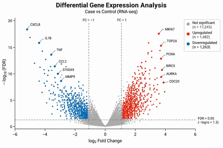 Transcriptomic differential-expression volcano plot