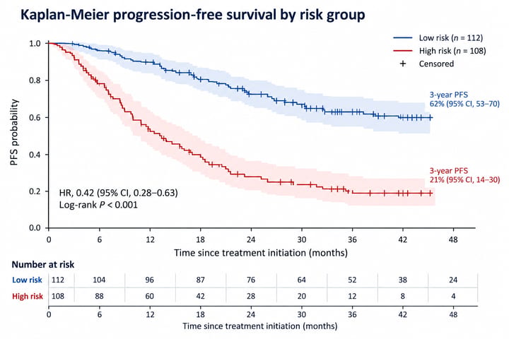 Kaplan-Meier progression-free survival by risk group