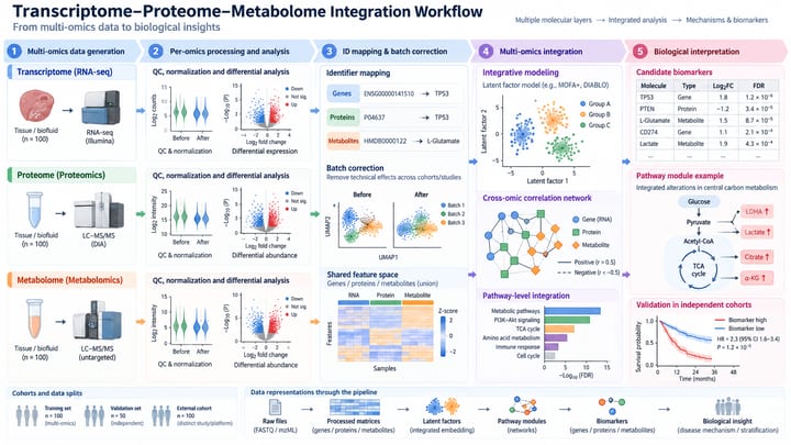 Transcriptome-proteome-metabolome integration workflow